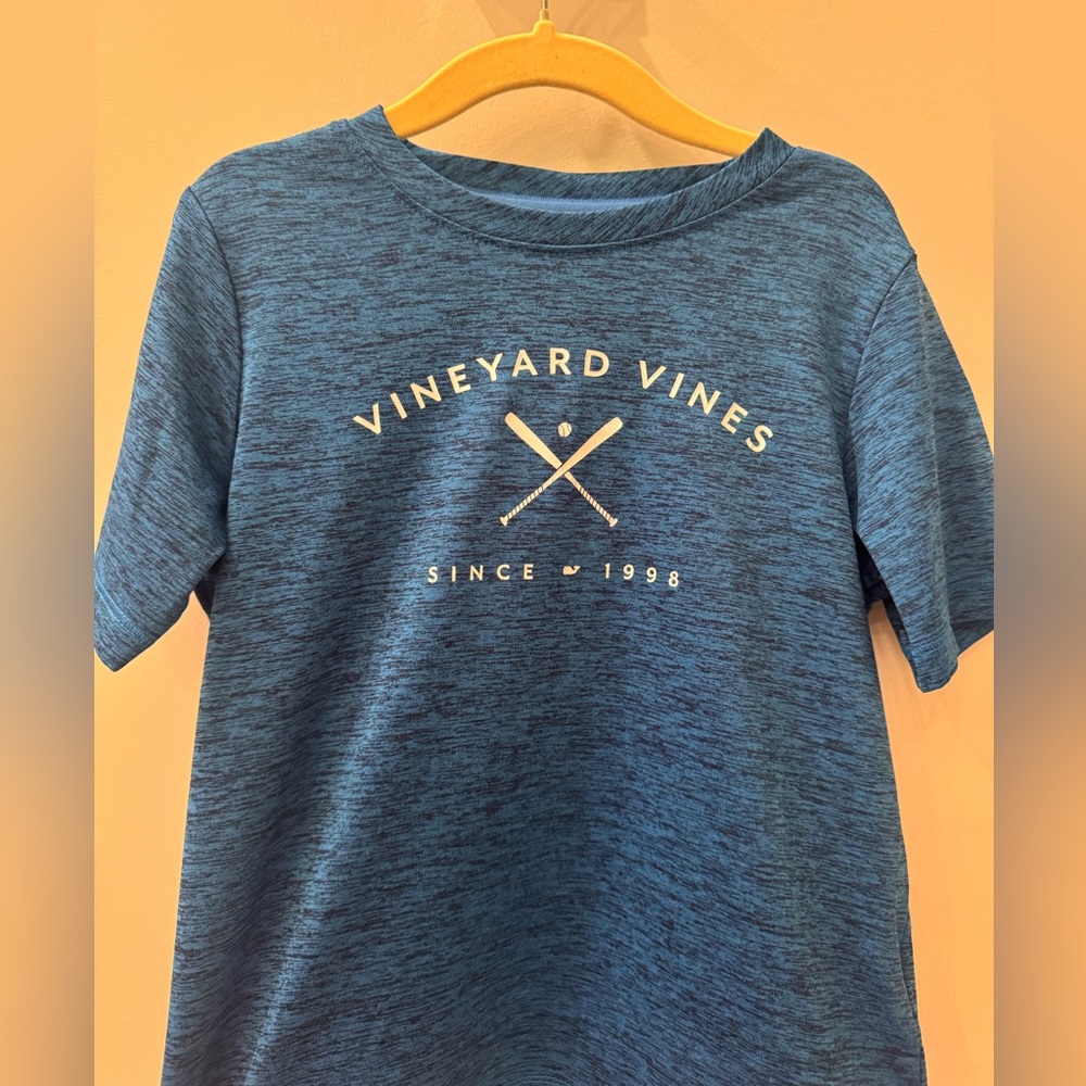 4T Vineyard Vines Boys Heathered Blue Performance Baseball Tee